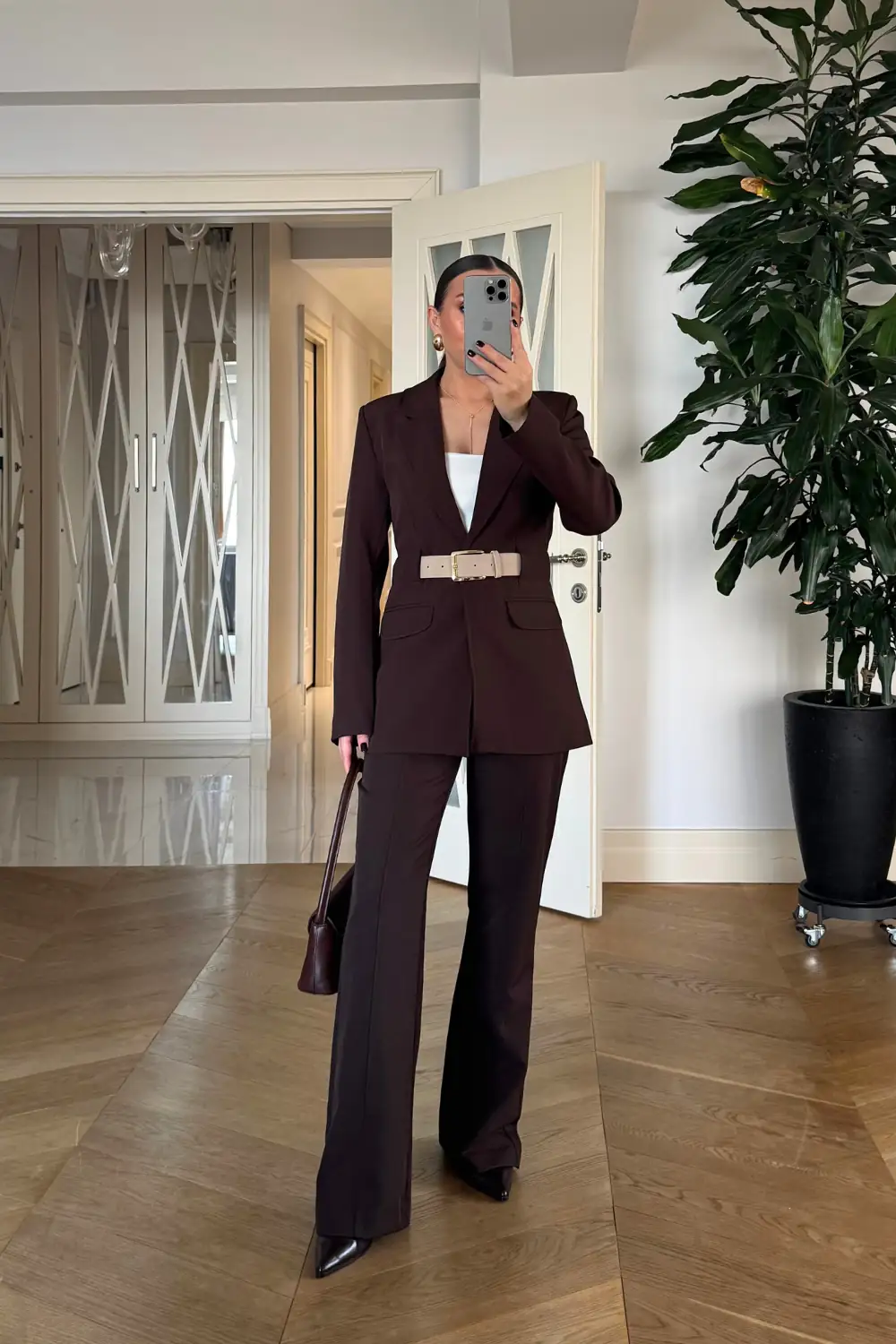Kemerli Blazer Ceket Pantolon Kadın Takım 3