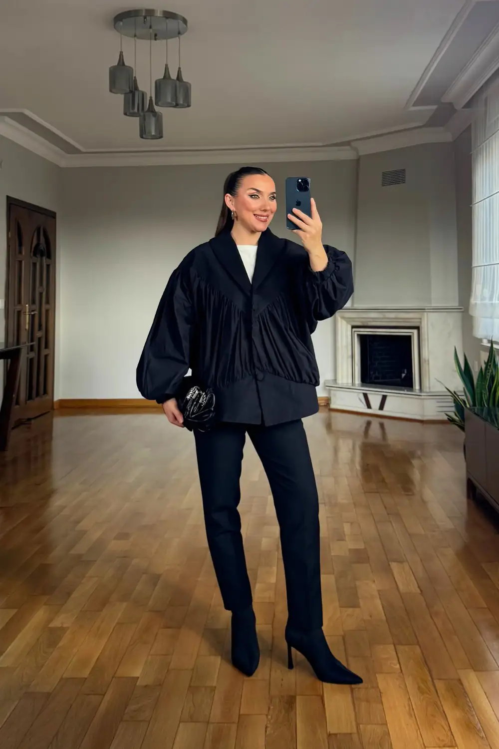 Büzgü Detaylı Kaplama Düğmeli Mont 3