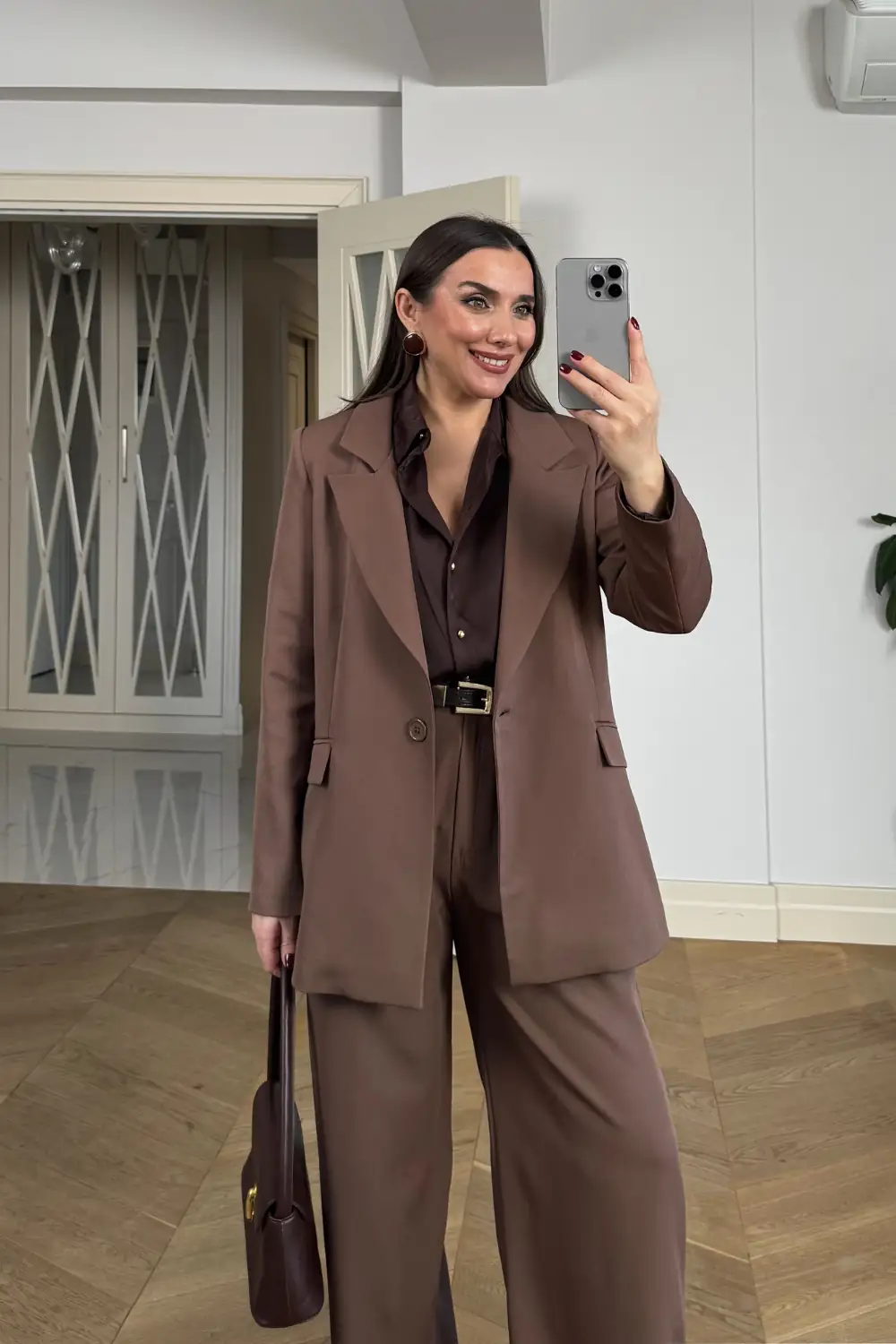 Tek Düğmeli Blazer Kadın Ceket - Kahverengi