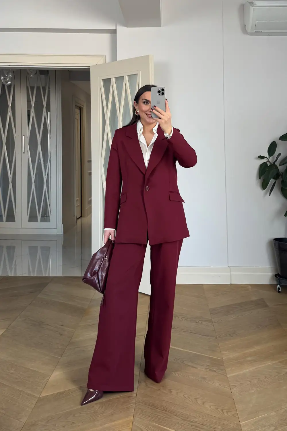 Tek Düğmeli Blazer Kadın Ceket - BORDO