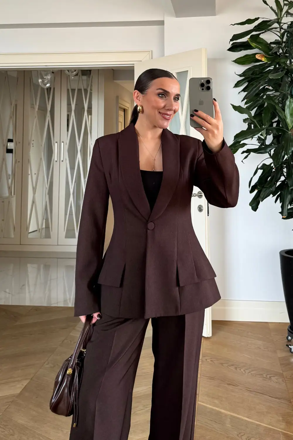 Şal Yaka Blazer Kadın Ceket - Kahverengi