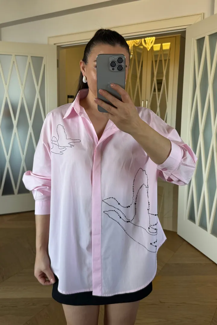 Oversize Taş Detaylı Kadın Gömlek 1
