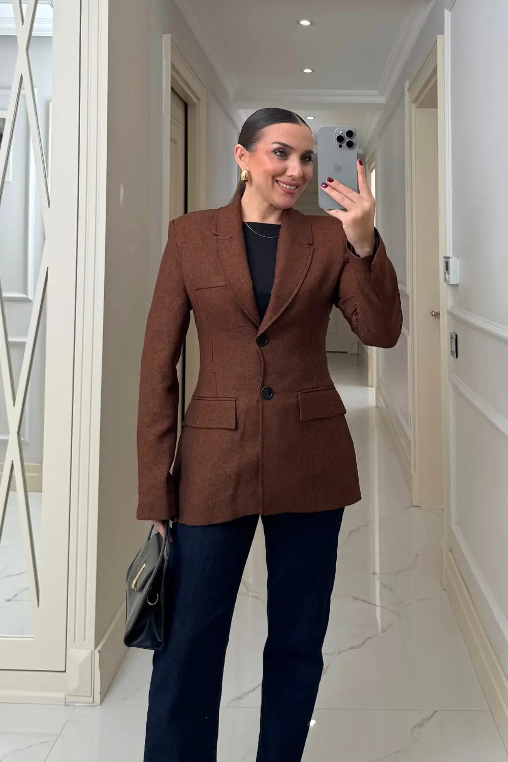 Vücuda Oturan Blazer Kadın Ceket - Kahverengi