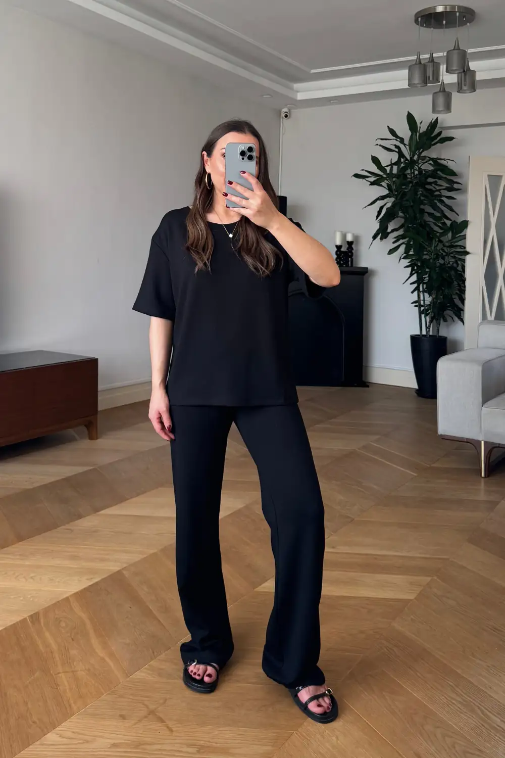 Basic Tshirt Eşofman Kadın Takım - SİYAH