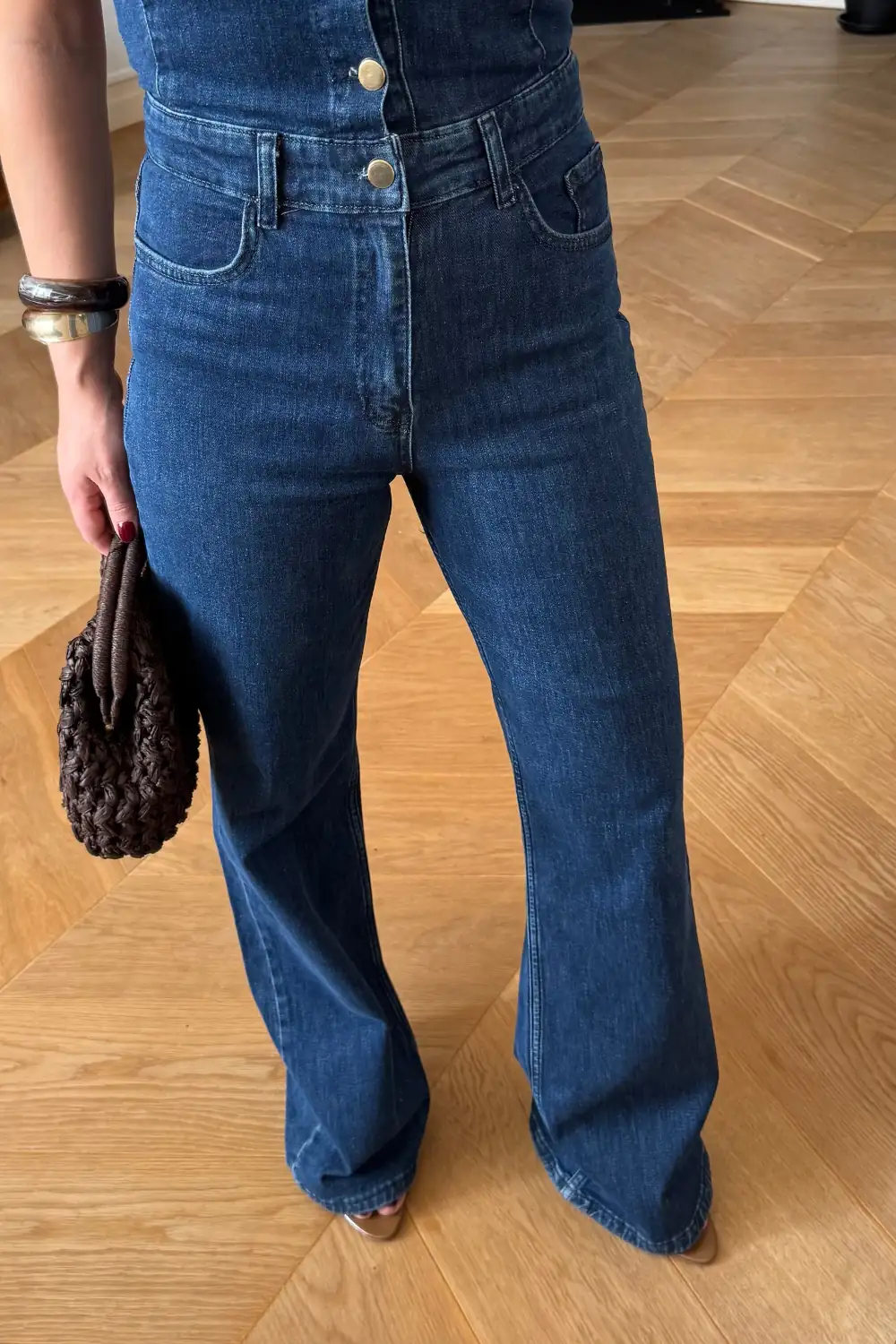 Asklı Denim Kadın Tulum - MAVİ