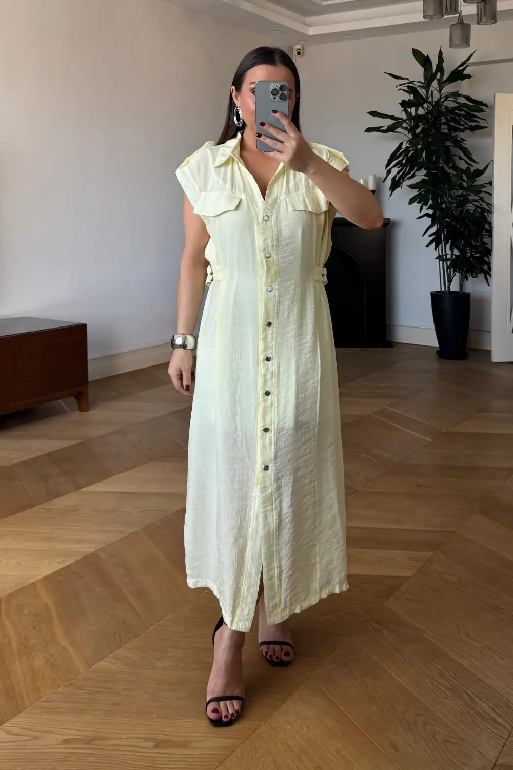 Kemer Detaylı Uzun Gömlek Elbise 4