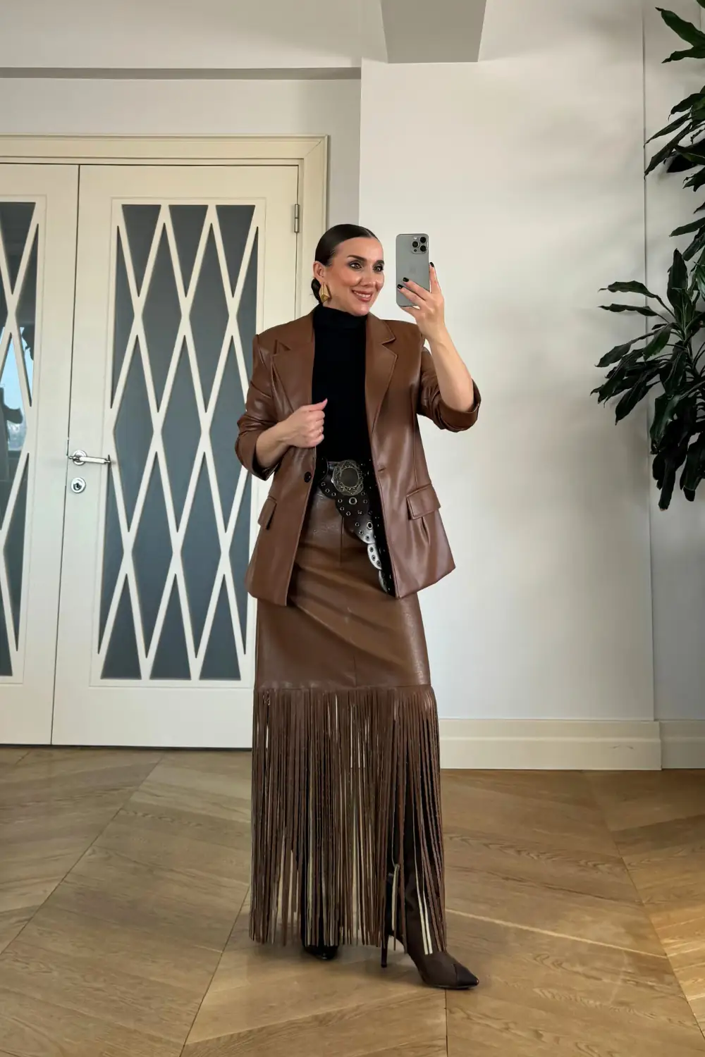 Suni Deri Blazer Kadın Ceket - Taba