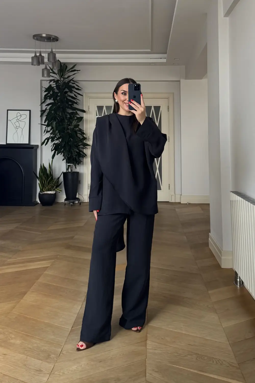 Şal Detaylı Bluz Pantolon Takım 2