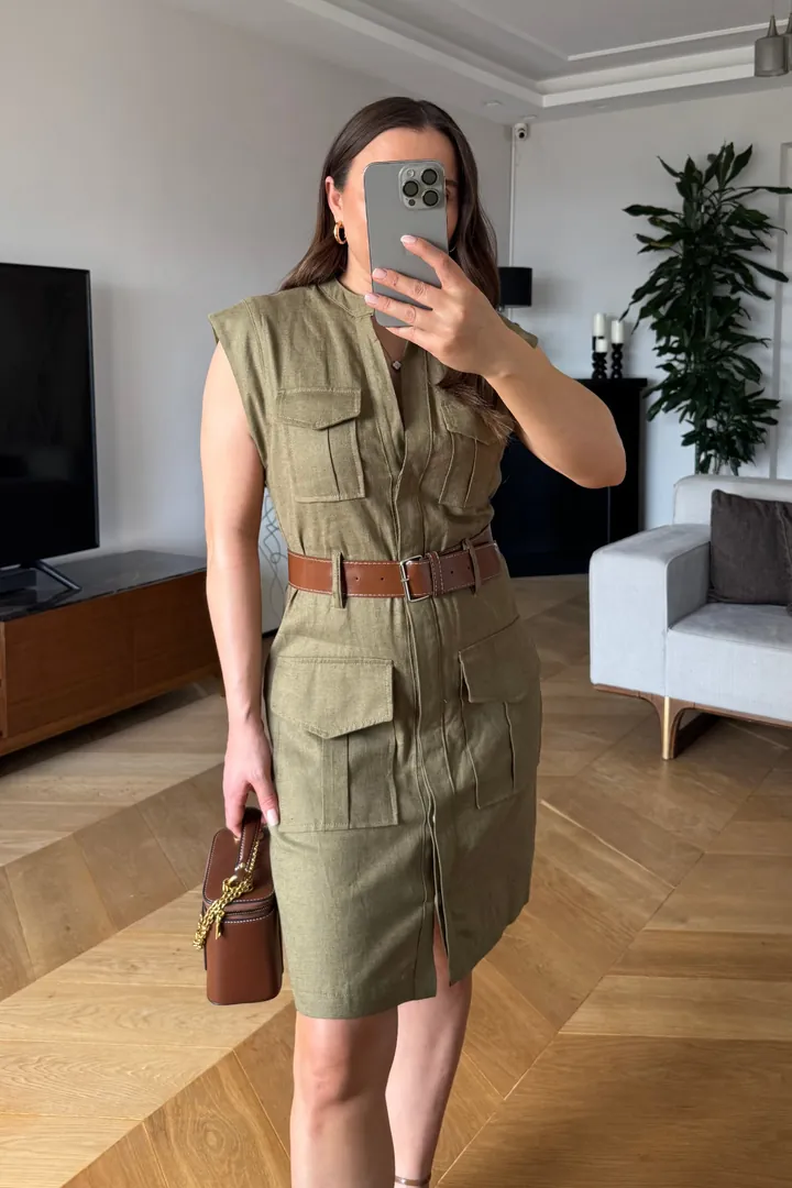 Kemerli Keten Mini Elbise 4
