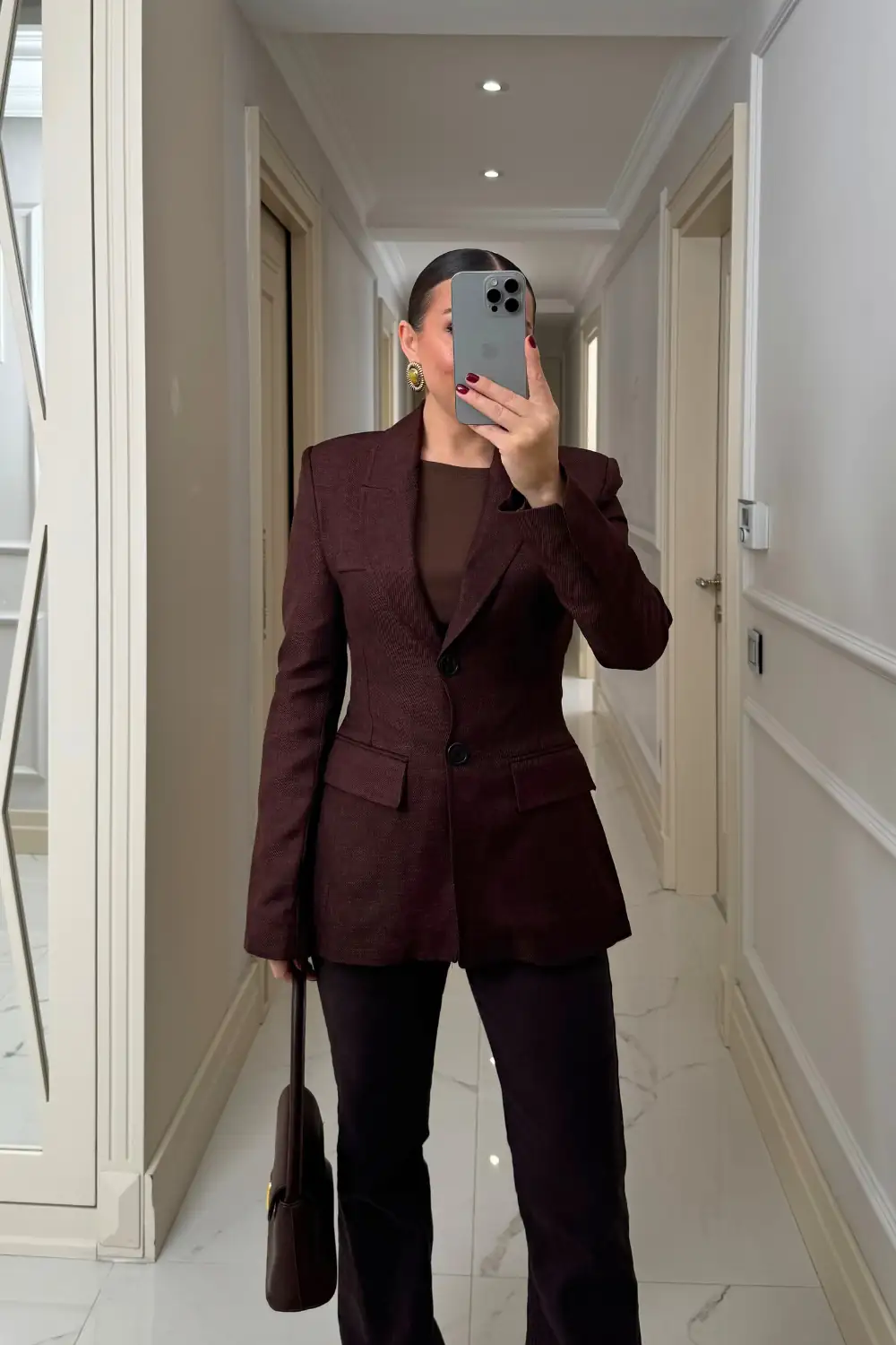 Vücuda Oturan Blazer Kadın Ceket - Acı Kahve