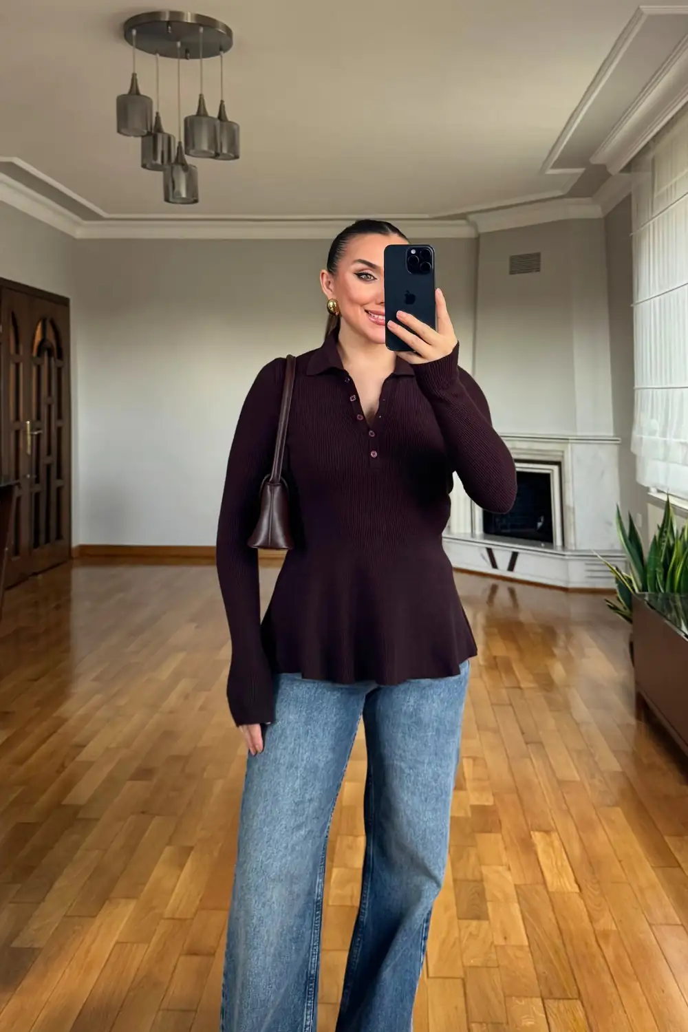 Polo Yaka Volanlı Triko Kadın Kazak 3
