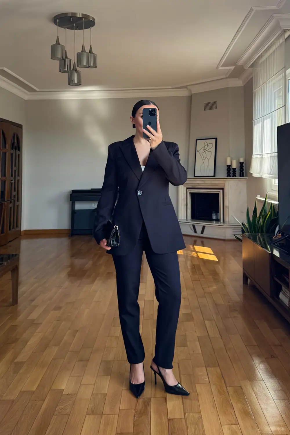 Tek Düğme Blazer Ceket Pantolon Kadın Takım - SİYAH
