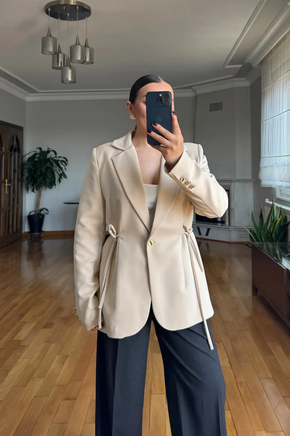 Bağlama Detaylı Blazer Kadın Ceket - Bej