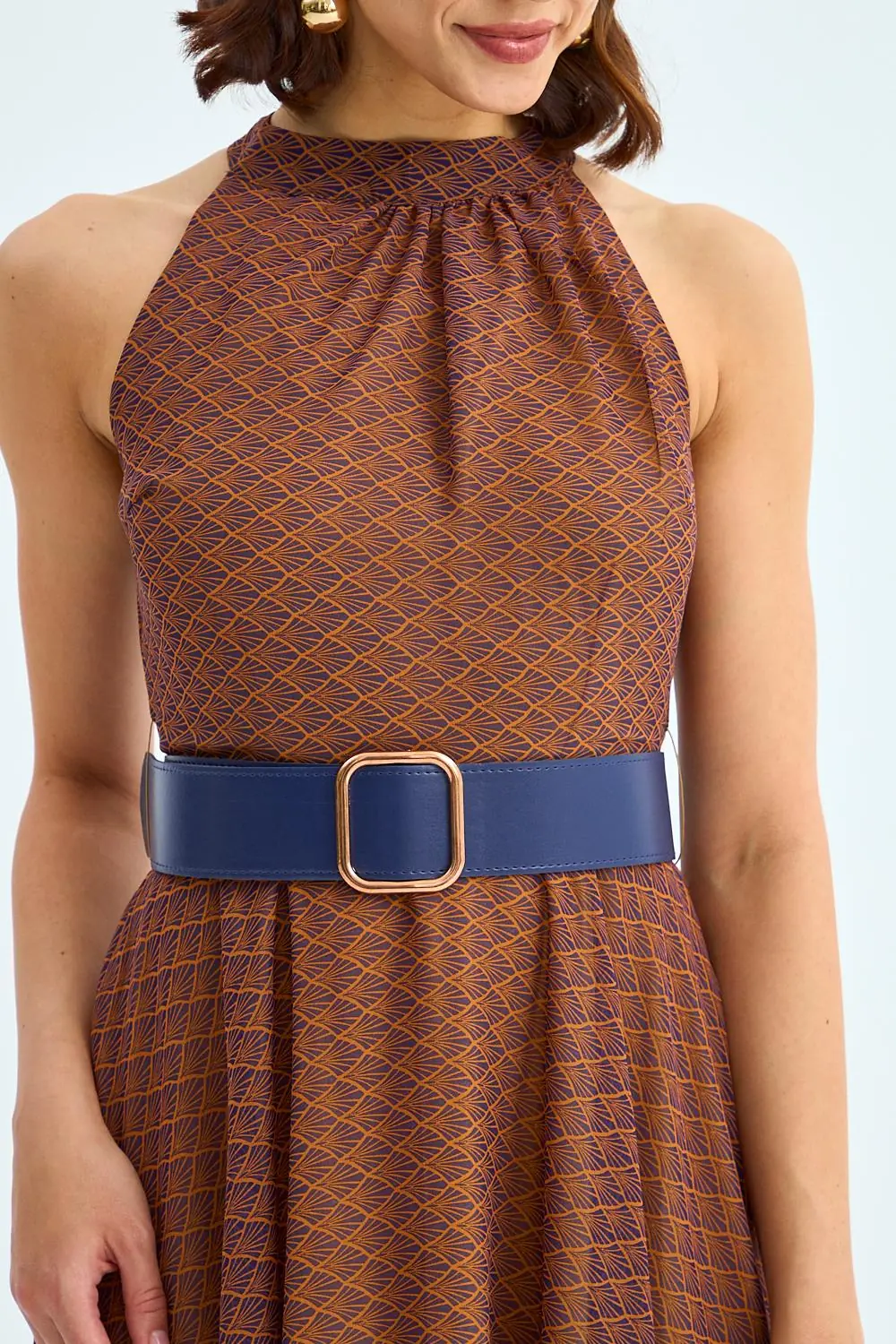 Halter Yaka Kemerli Midi Şifon Elbise 7