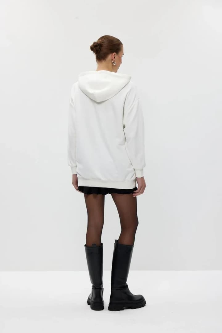 Basic Kapüşonlu Kadın Sweatshirt - Ekru