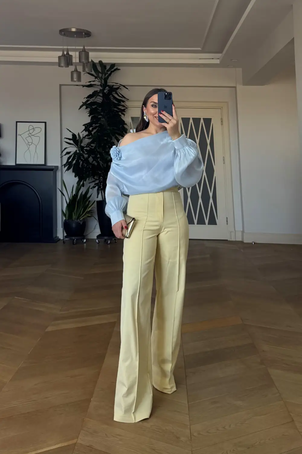 Düz Kesim Nervürlü Kadın Pantolon - Sarı