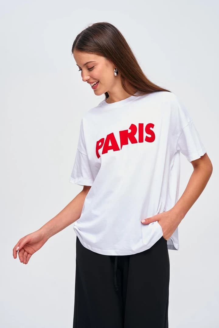 Oversize Baskılı Kısa Kollu Kadın Tişört 3