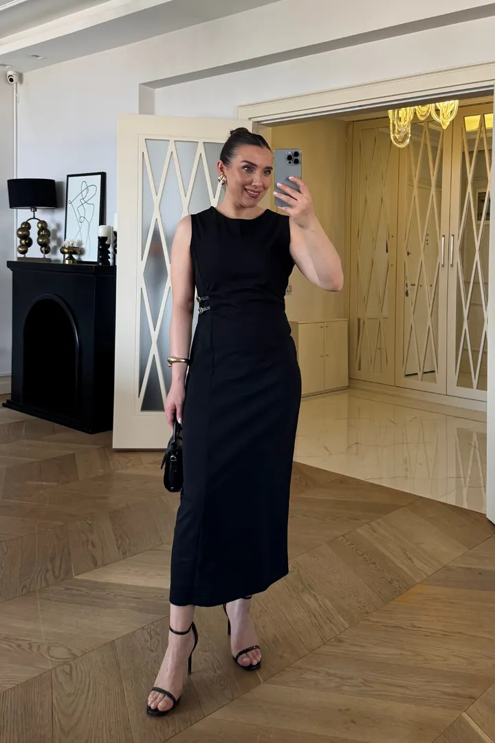 Drape Detaylı Midi Elbise 1