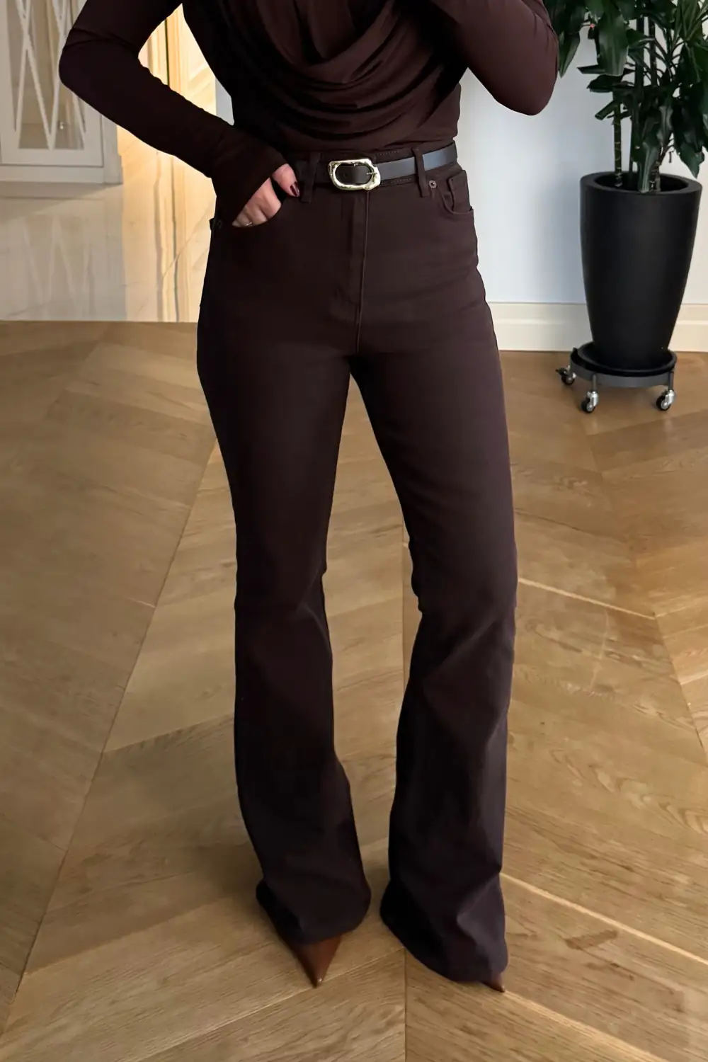 Yüksek Bel İspanyol Paça Denim Kadın Pantolon 5