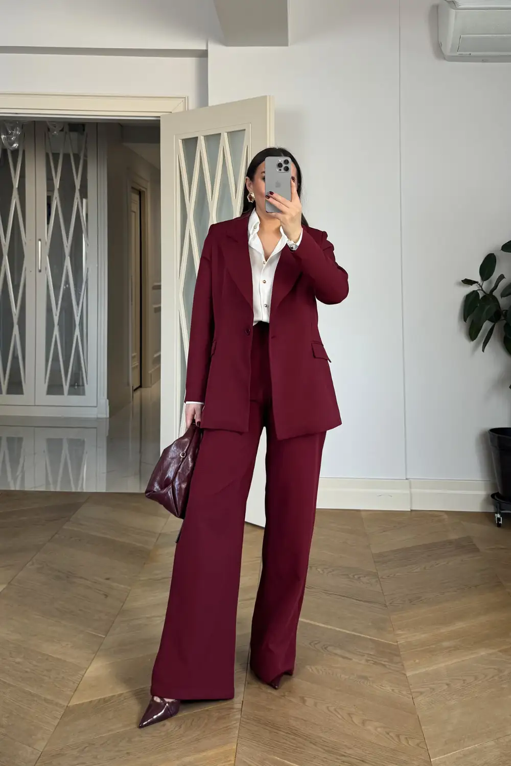 Tek Düğmeli Blazer Kadın Ceket - BORDO