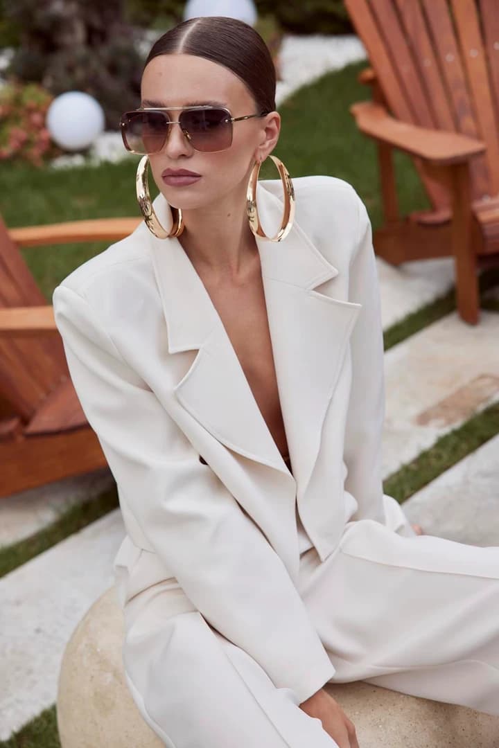 Vatkalı Blazer Crop Kadın Ceket - Ekru
