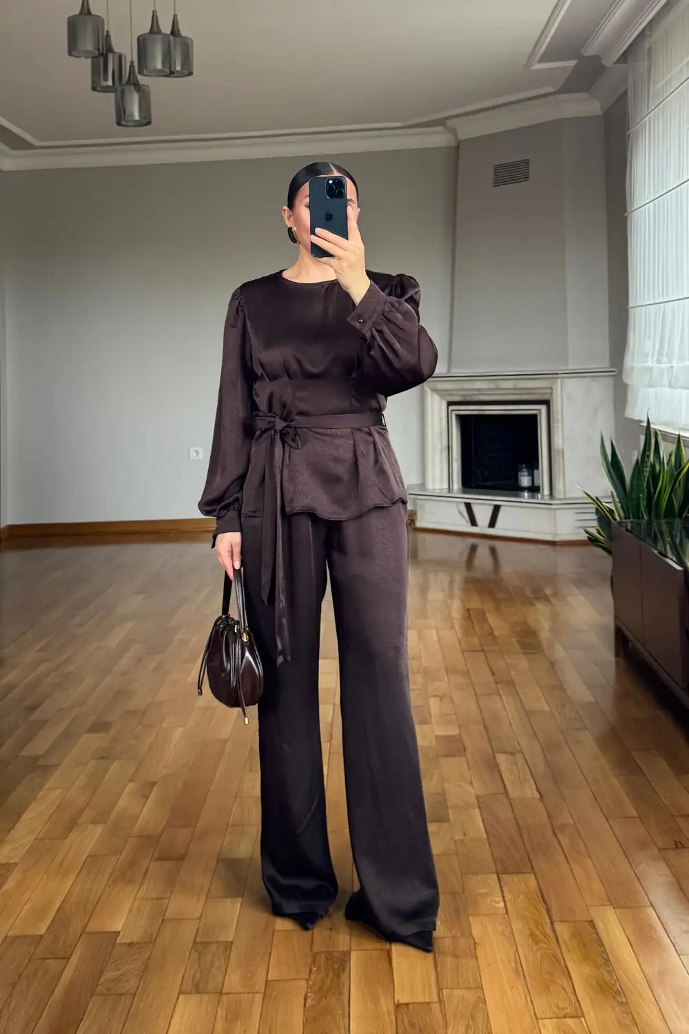 Saten Kuşaklı Bluz Pantolon Takım 5