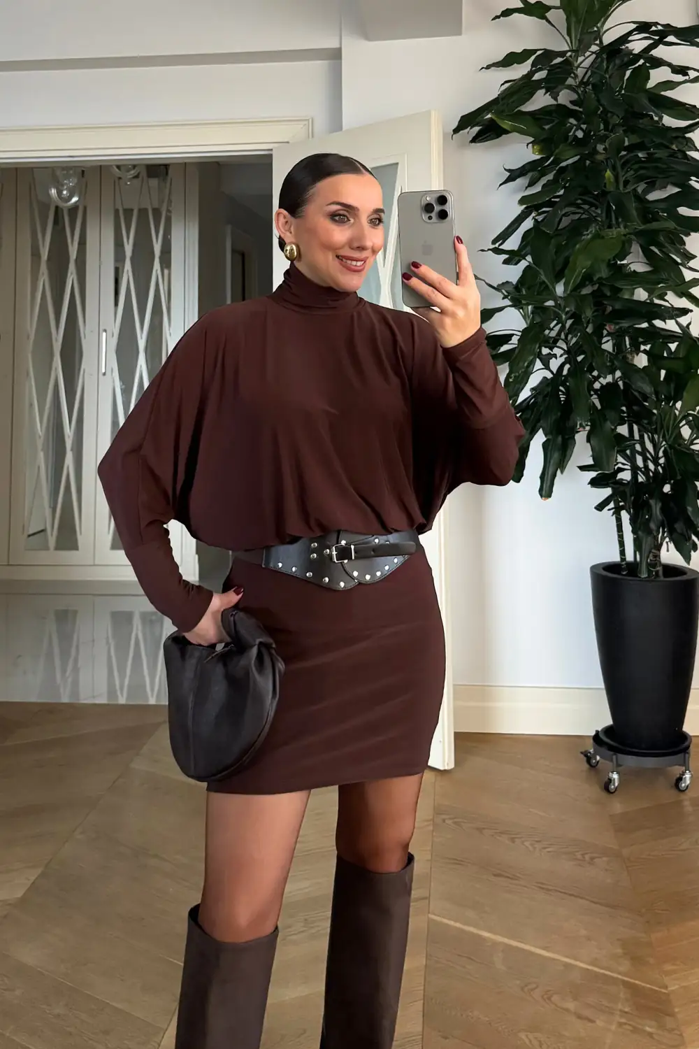 Yarasa Kol Kemerli Mini Elbise 6