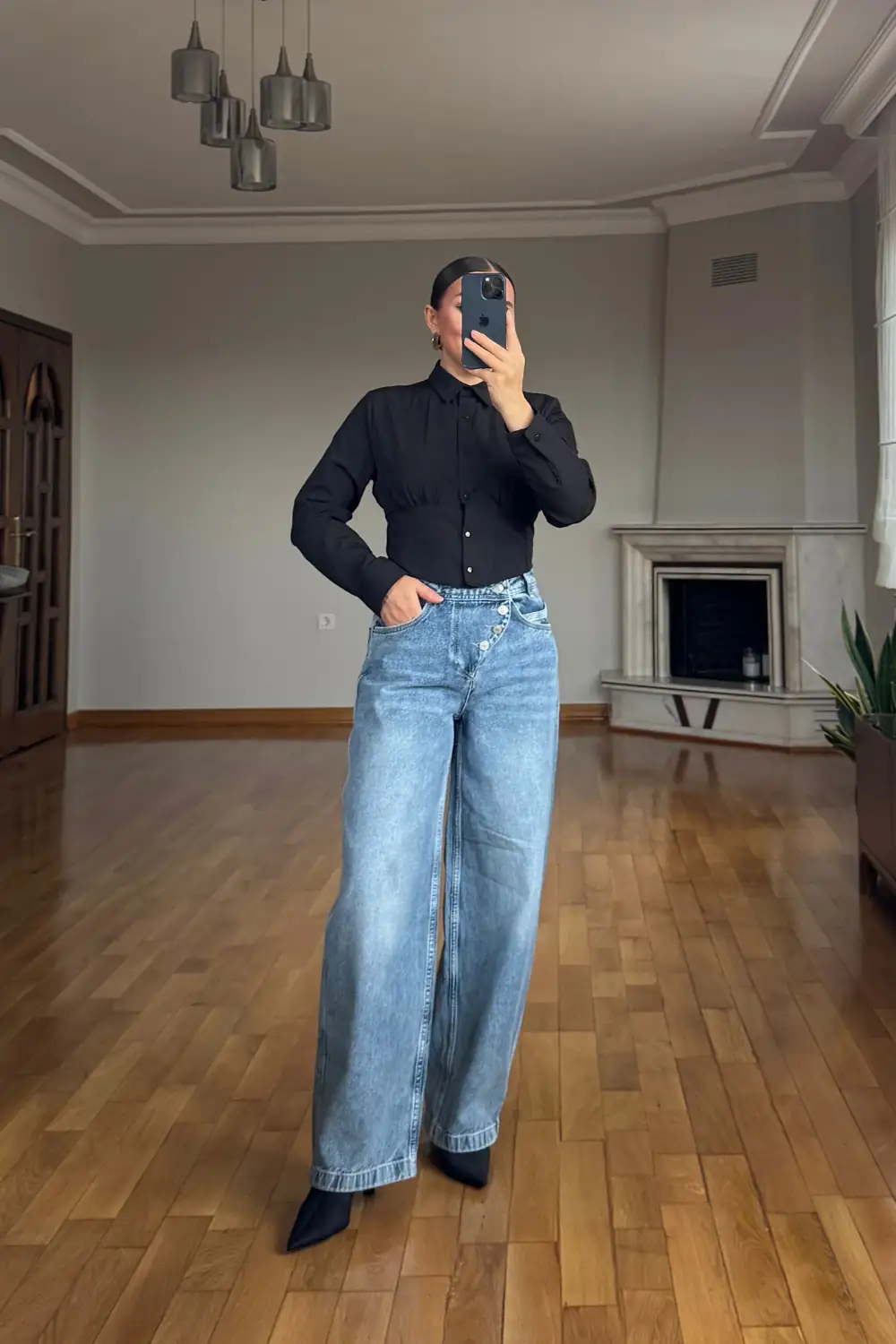 Düğmeli Baggy Kadın Jean 4