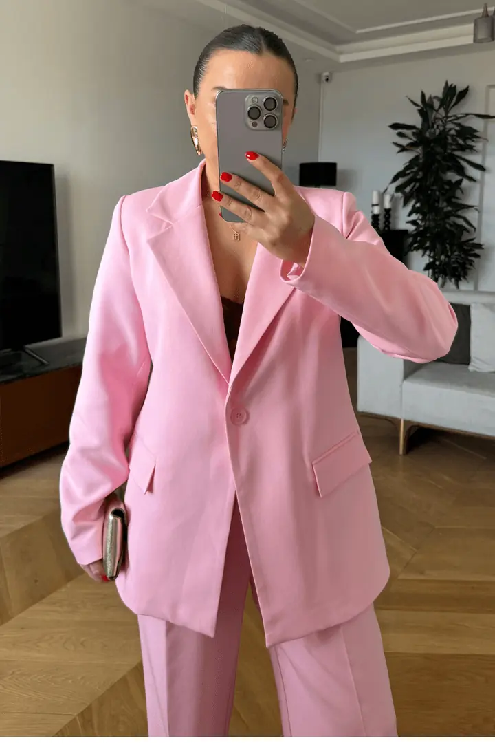 Tek Düğmeli Kadın Ceket - Pembe