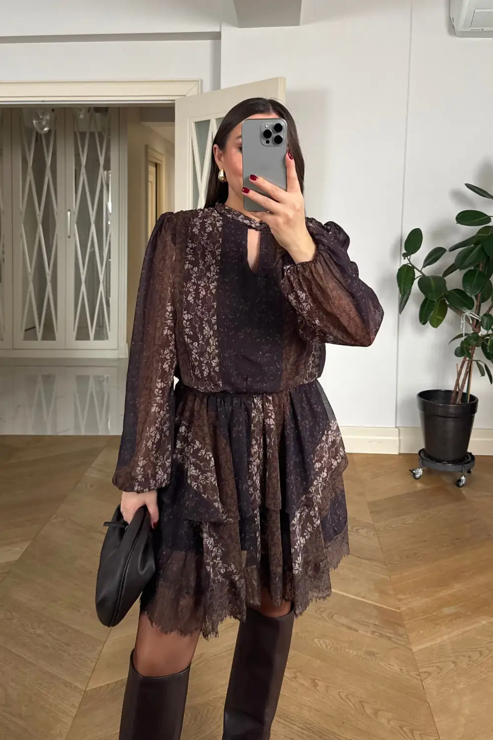 Desenli Şifon Mini Elbise 3
