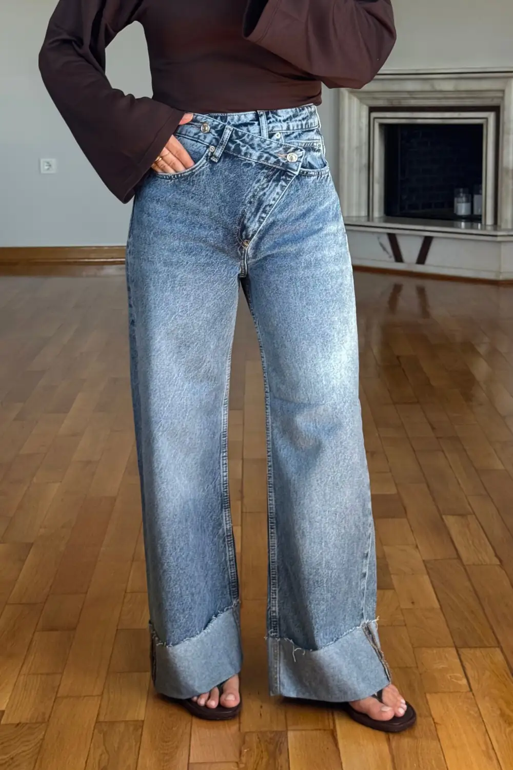 Çapraz Belli Baggy Kadın Jean