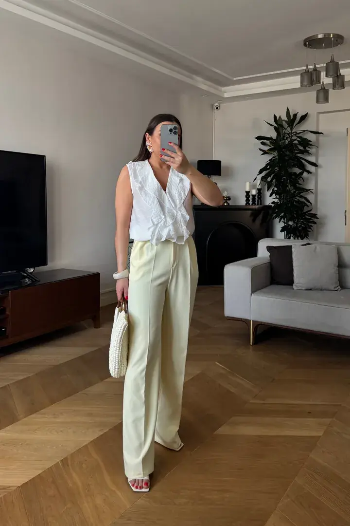 Yüksek Bel Palazzo Kadın Pantolon - Sarı