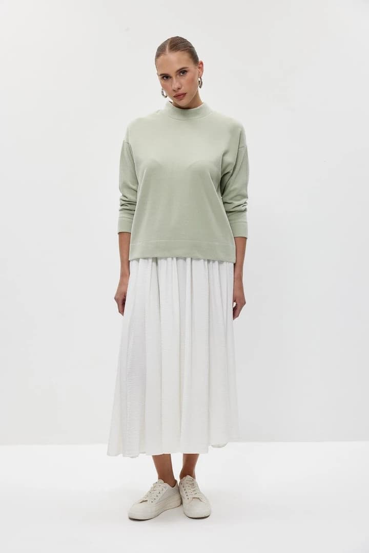 Yumuşak Dokulu Yarım Balıkçı Kadın Sweatshirt - Mint Yeşil