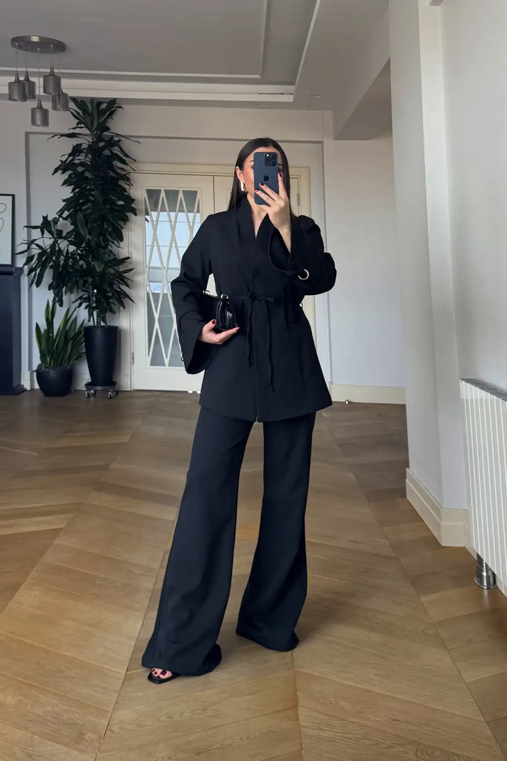 Dik Yaka Blazer Ceket Pantolon Kadın Takım - SİYAH