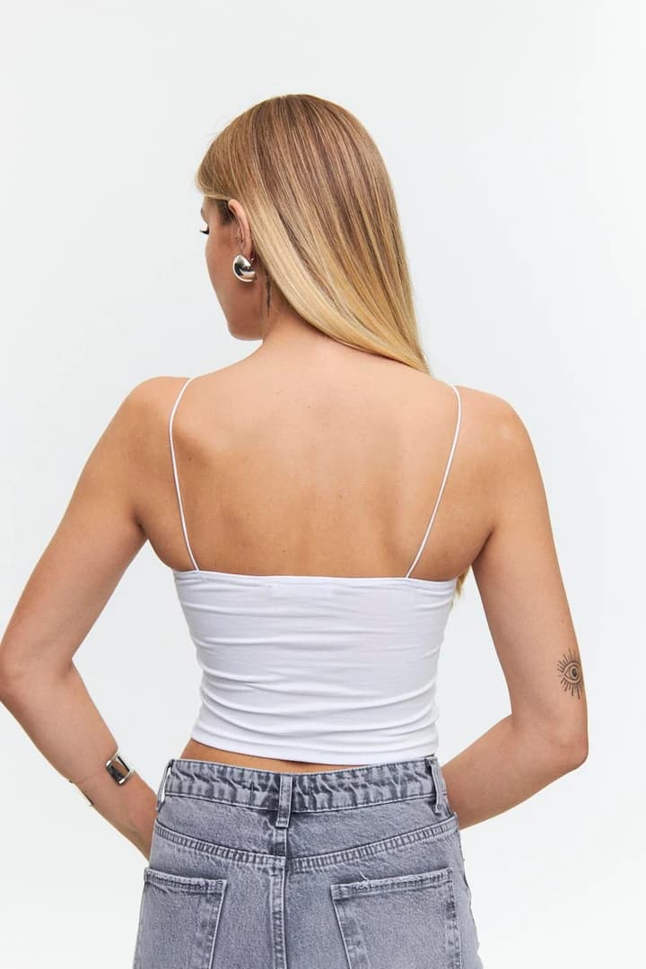 İp Asklı Crop Top - Beyaz