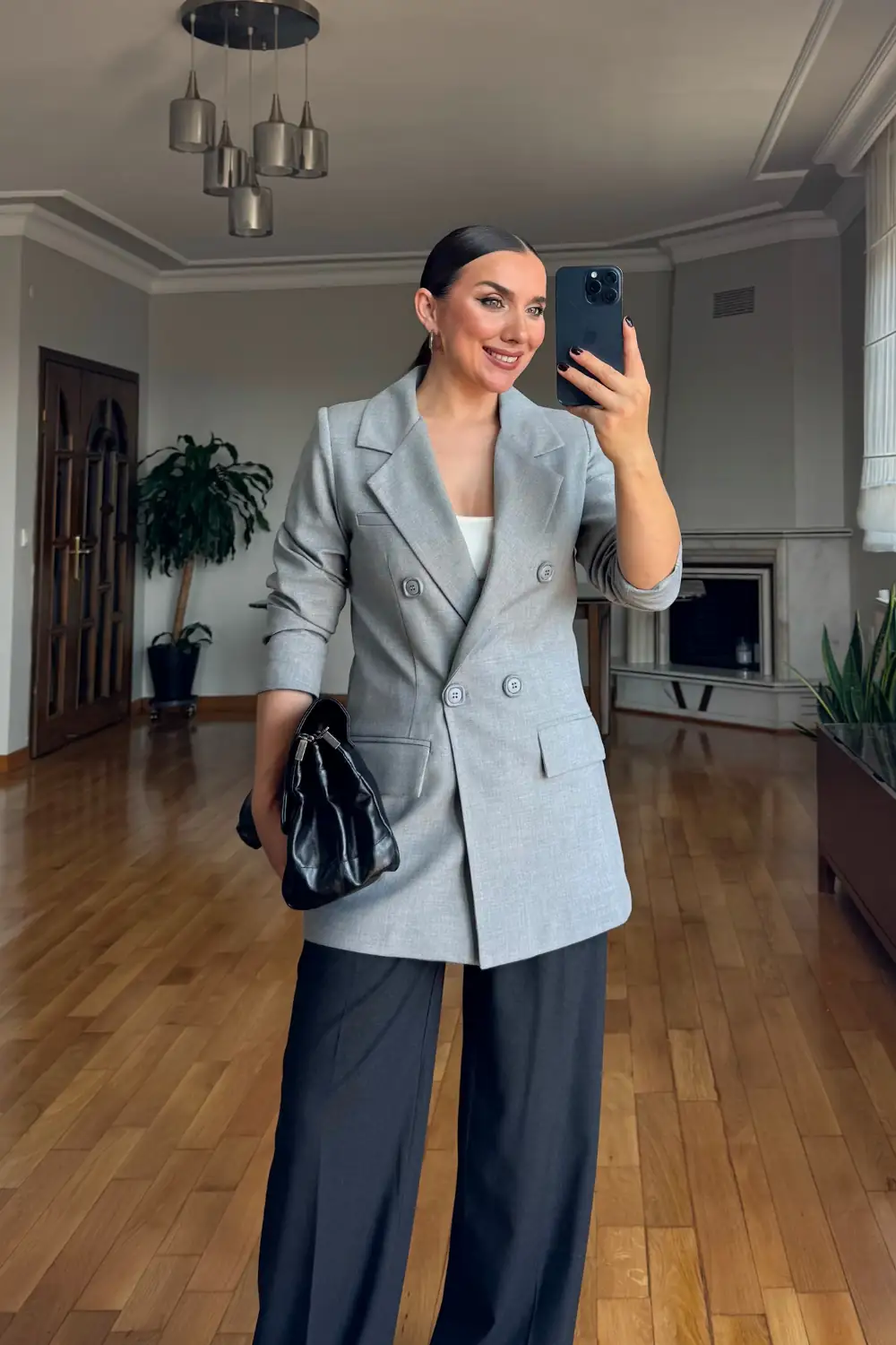 Kruvaze Blazer Kadın Ceket - Gri