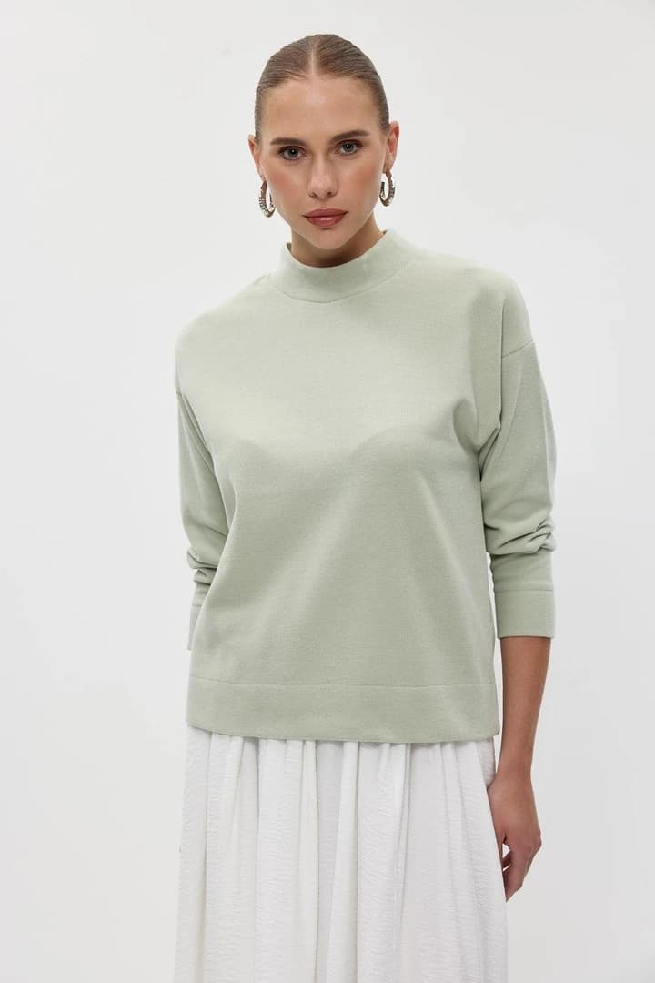 Yumuşak Dokulu Yarım Balıkçı Kadın Sweatshirt - Mint Yeşil
