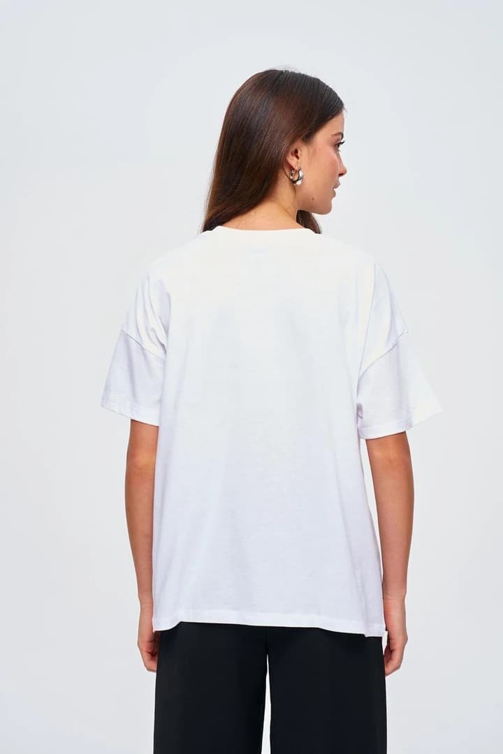 Oversize Baskılı Kısa Kollu Kadın Tişört 4