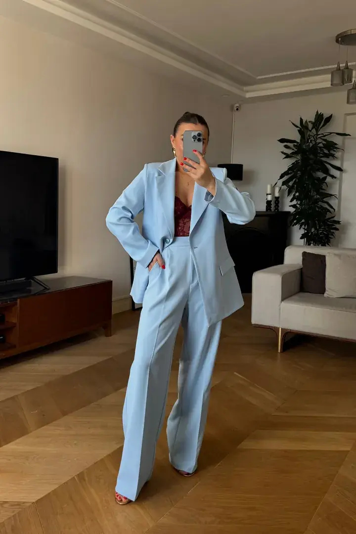 Tek Düğmeli Kadın Ceket - Bebe Mavi