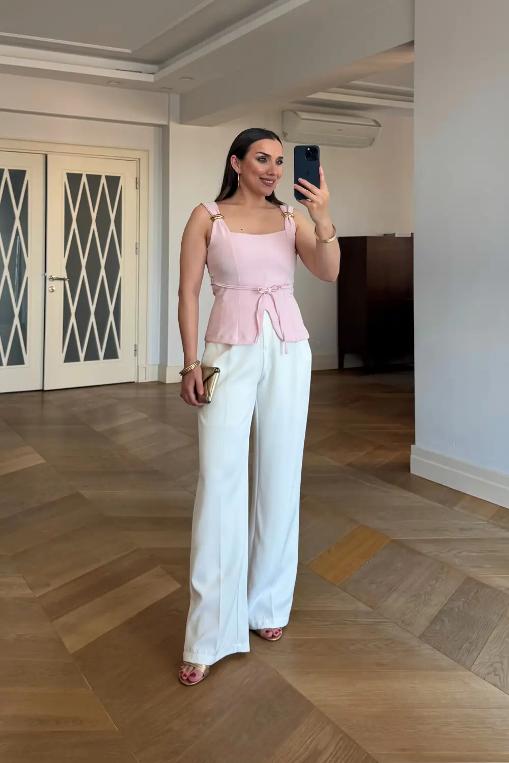 Kare Yaka Askılı Büstiyer - Pudra Pembe