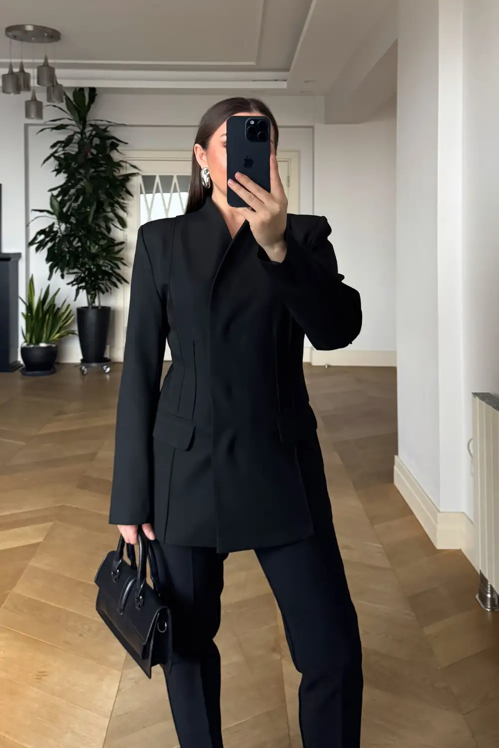Yakasız Blazer Kadın Ceket - SİYAH
