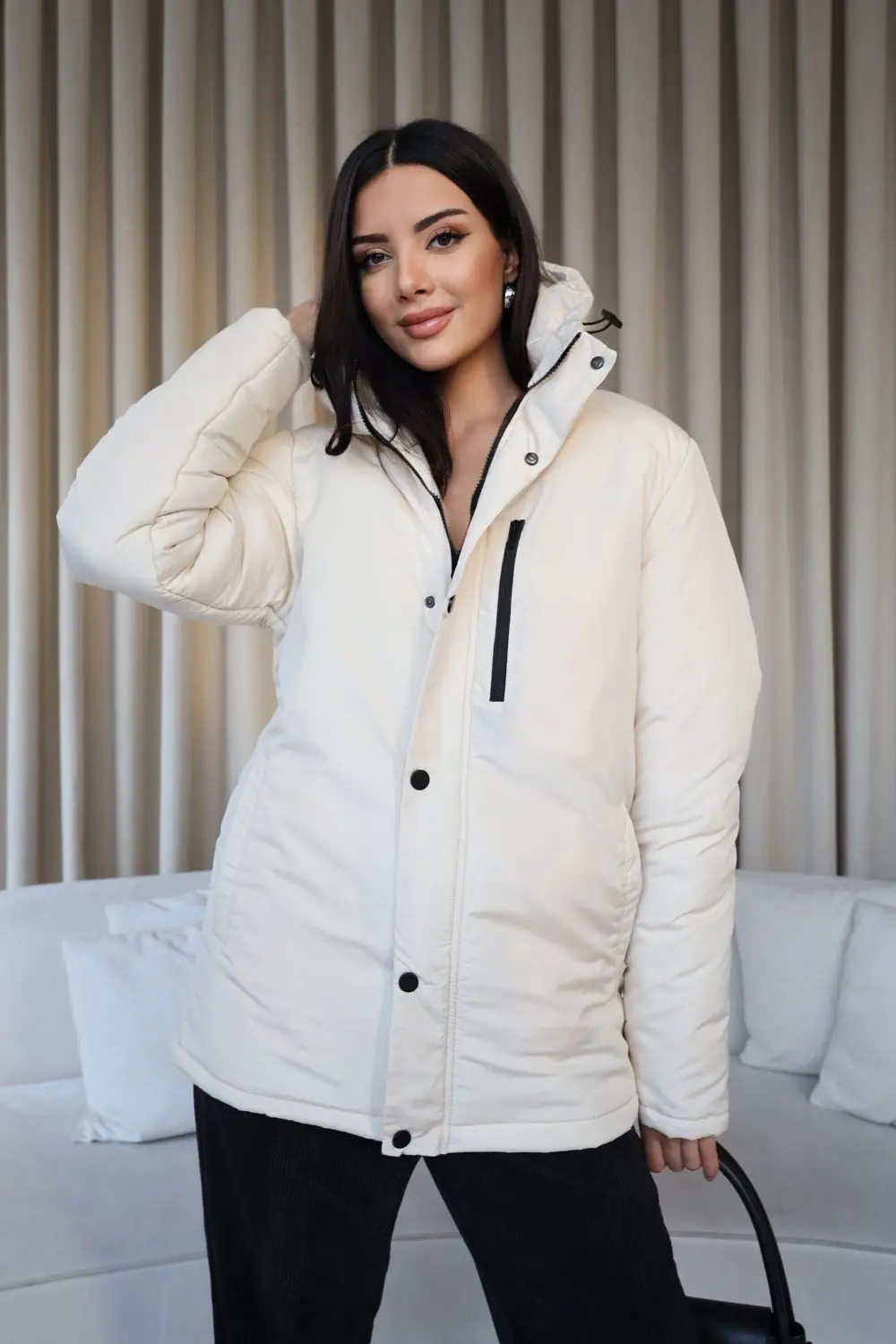 Unisex Kapüşonlu Rüzgar Geçirmez Şişme Mont Fermuarlı 1