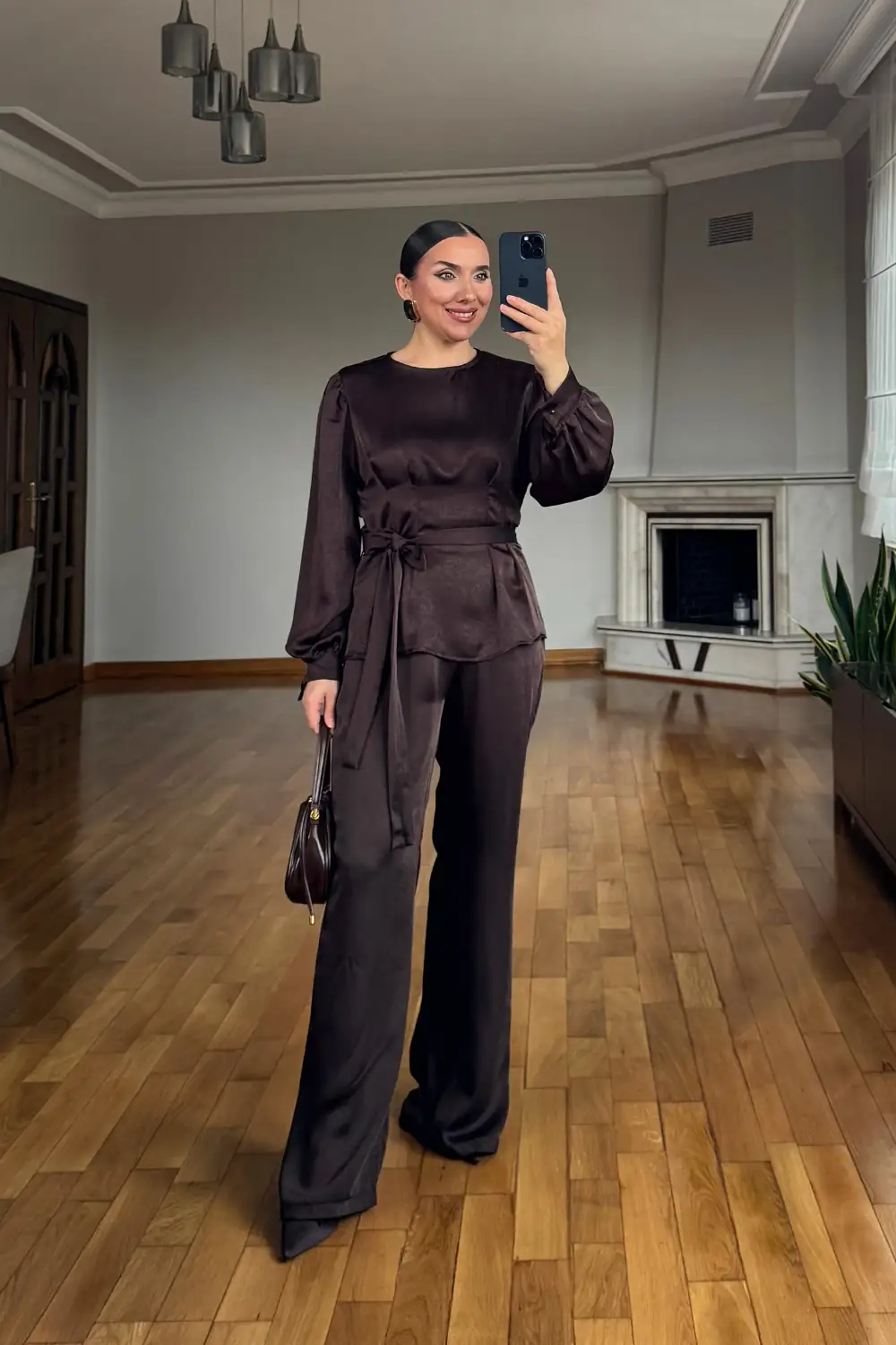 Saten Kuşaklı Bluz Pantolon Takım 6