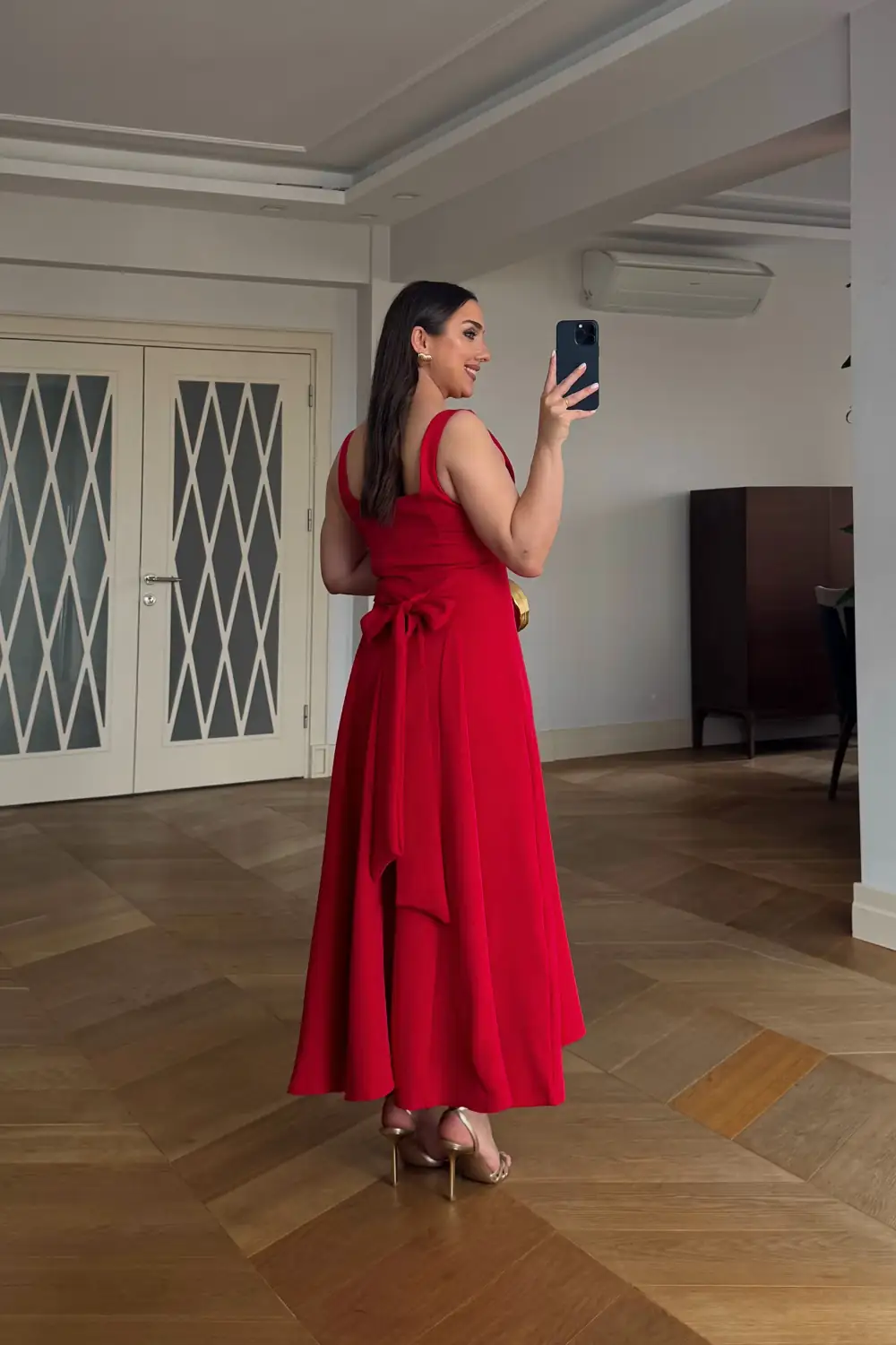 Kare Yaka Askılı Midi Elbise 8