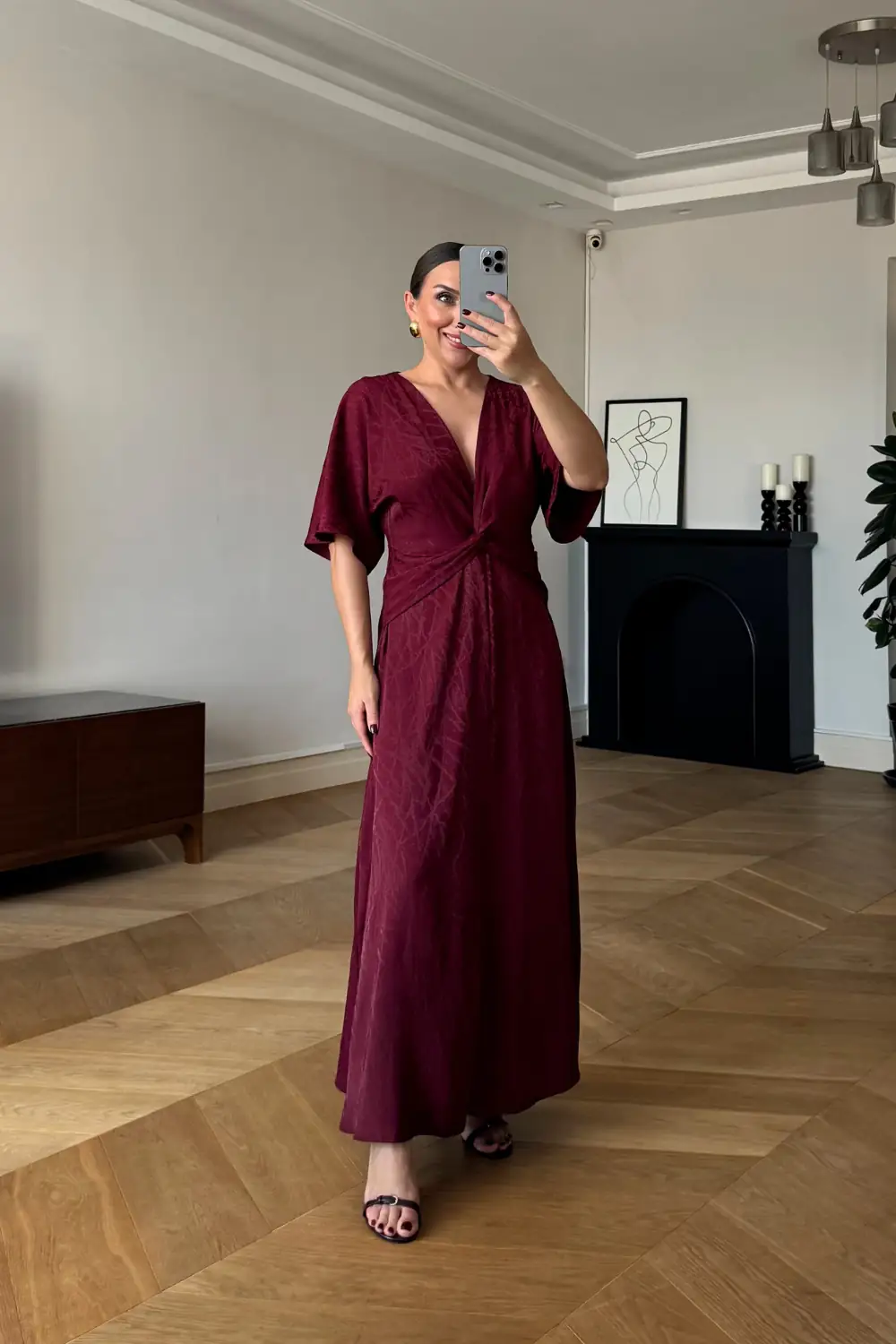 Düğüm Detaylı Kısa Kollu Uzun Elbise 2