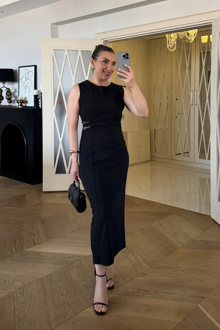 Drape Detaylı Midi Elbise 4