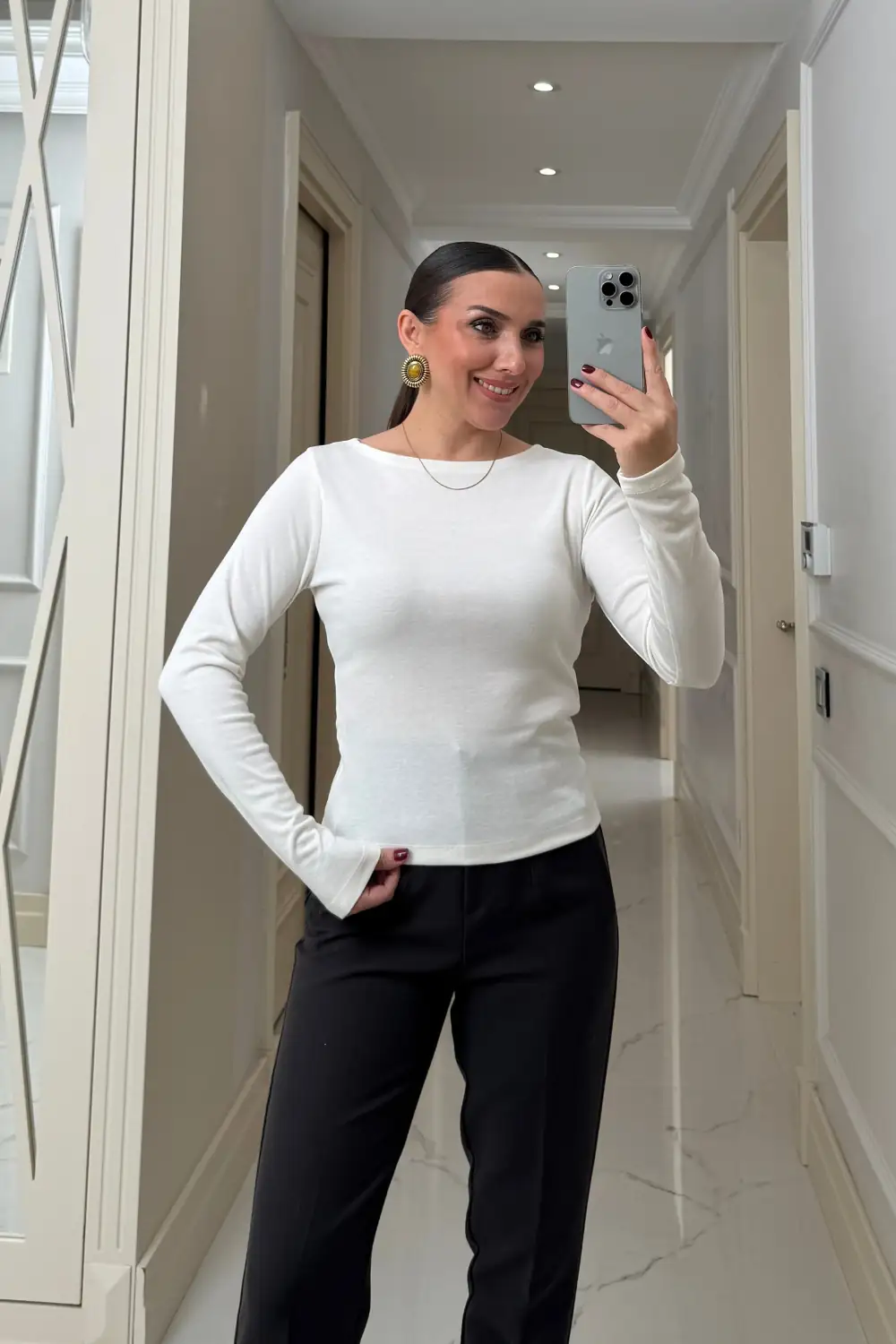 Kayık Yaka uzun Kollu Bluz
