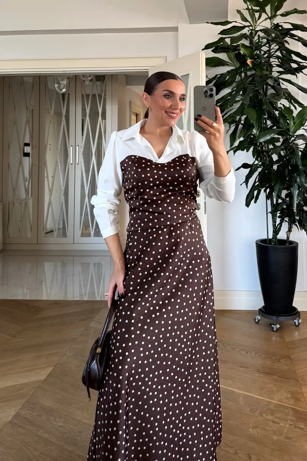 Puantiye Detaylı Uzun Kollu Kadın Gömlek 1