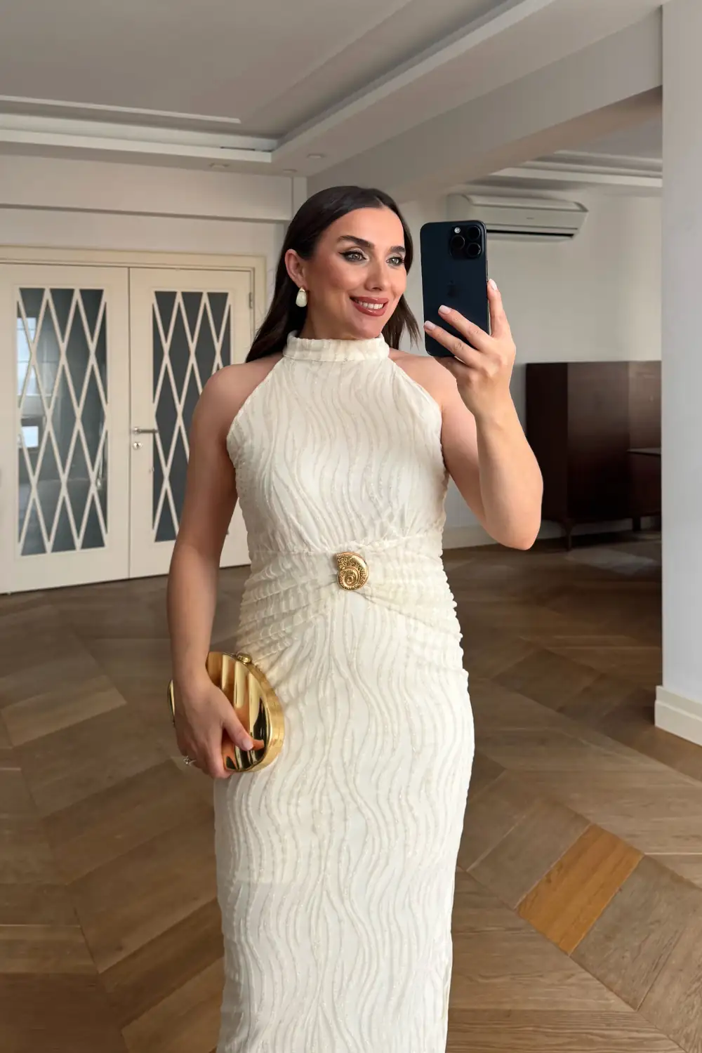 Halter Yaka Bağlamalı Tül Uzun Elbise 6