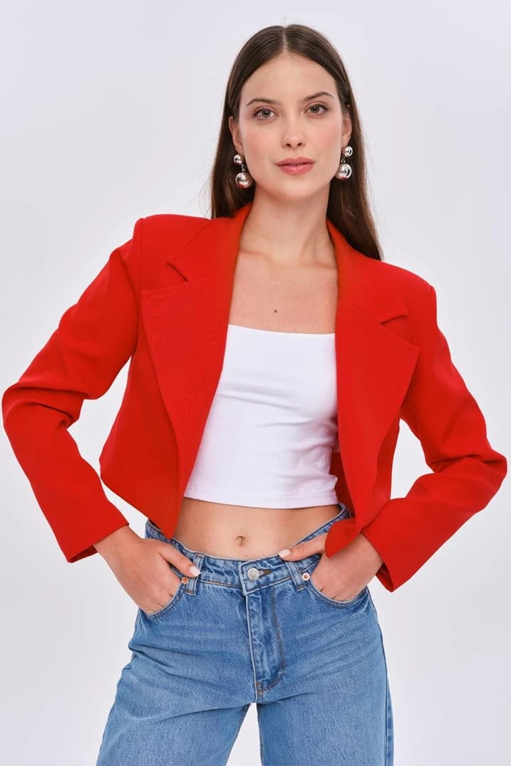 Vatkalı Blazer Crop Kadın Ceket 1